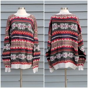 Vintage 90s y2k American Eagle Fair Isle Cotton Chunky Knit Crewneck Sweater XL